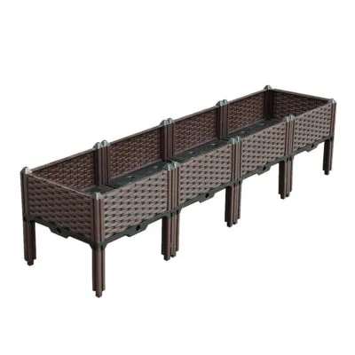 SOGA 160cm Single Row 4 Boxes Raised Planter Box Vegetable Herb Flower Outdoor Plastic Plants Garden Bed with Legs