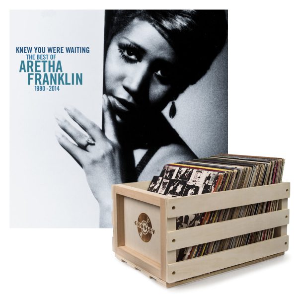Crosley Record Storage Crate Aretha Franklin Knew You Were Waitin the Best Of Aretha Franklin 1980-2014 Vinyl Album Bundle