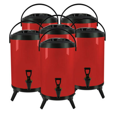 SOGA 8X 8L Stainless Steel Insulated Milk Tea Barrel Hot and Cold Beverage Dispenser Container with Faucet Red