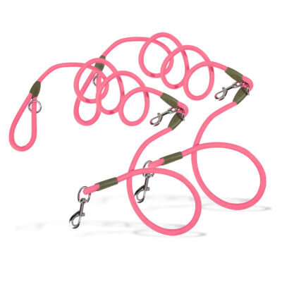 SOGA 2X 220cm Multifunction Hands-Free Rope Pet Cat Dog Puppy Double Ended Leash for Walking Training Tracking Obedience Pink