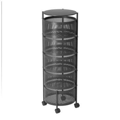SOGA 5 Tier Steel Round Rotating Kitchen Cart Multi-Functional Shelves Portable Storage Organizer with Wheels