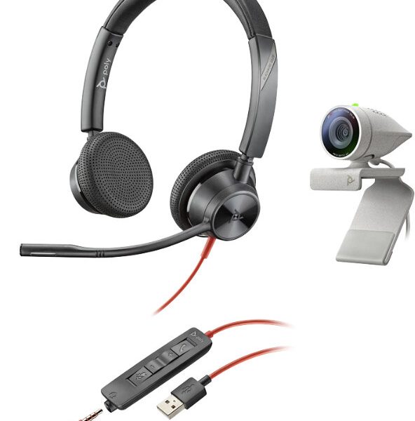 Poly Studio P5 camera and Blackwire 3225 headset bundle