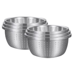 SOGA 2X Stainless Steel Nesting Basin Colander Perforated Kitchen Sink Washing Bowl Metal Basket Strainer Set of 3