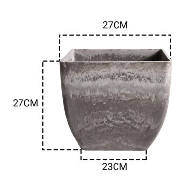 SOGA 2X 27cm Rock Grey Square Resin Plant Flower Pot in Cement Pattern Planter Cachepot for Indoor Home Office