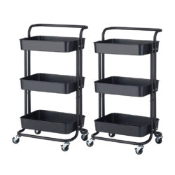 SOGA 2X 3 Tier Steel Black Movable Kitchen Cart Multi-Functional Shelves Portable Storage Organizer with Wheels