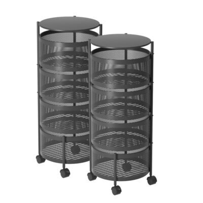 SOGA 2X 4 Tier Steel Round Rotating Kitchen Cart Multi-Functional Shelves Portable Storage Organizer with Wheels