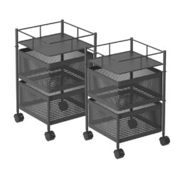 SOGA 2X 2 Tier Steel Square Rotating Kitchen Cart Multi-Functional Shelves Portable Storage Organizer with Wheels