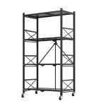 SOGA 4 Tier Steel Black Foldable Display Stand Multi-Functional Shelves Portable Storage Organizer with Wheels
