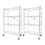 SOGA 2X 4 Tier Steel White Foldable Display Stand Multi-Functional Shelves Portable Storage Organizer with Wheels