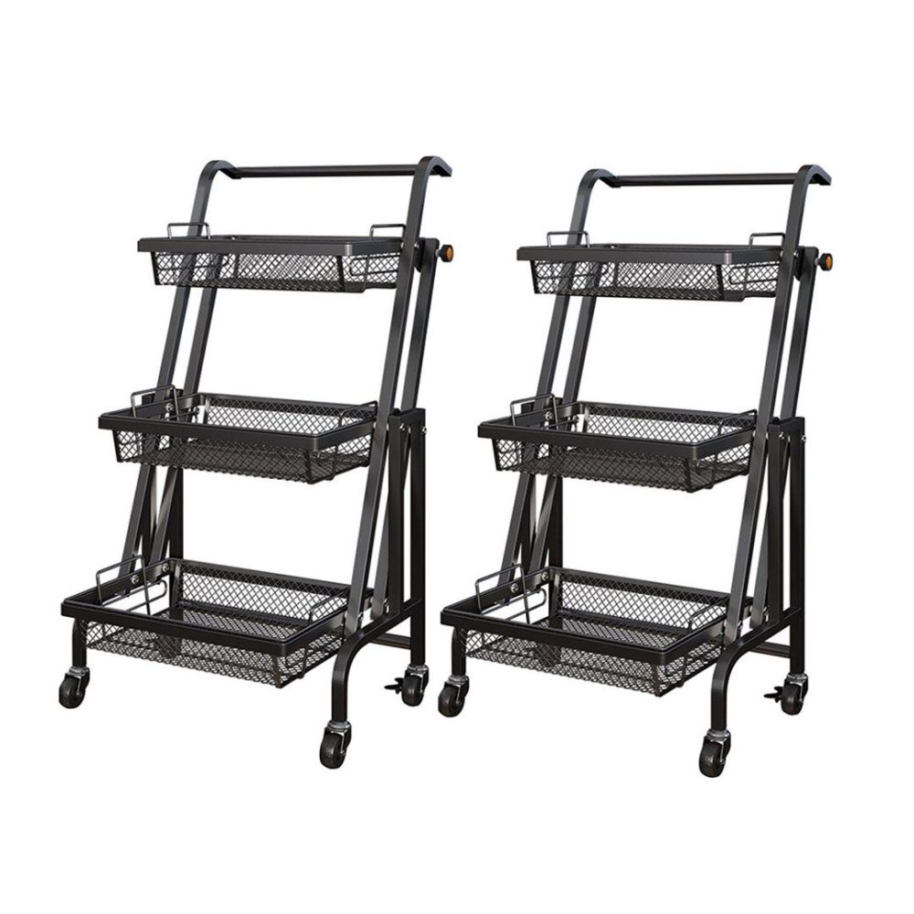 SOGA 2X 3 Tier Steel Black Adjustable Kitchen Cart Multi-Functional Shelves Portable Storage Organizer with Wheels SOGA 2X 3 Tier Steel Black Adjustable Kitchen Cart Multi-Functional Shelves Portable Storage Organizer with Wheels