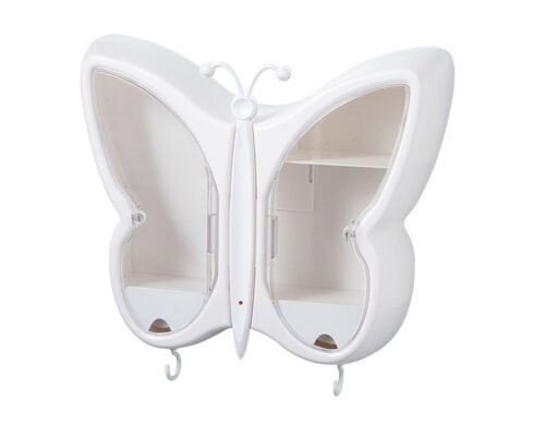 SOGA White Butterfly Shape Wall-Mounted Makeup Organiser Dustproof Waterproof Bathroom Storage Box Home Decor