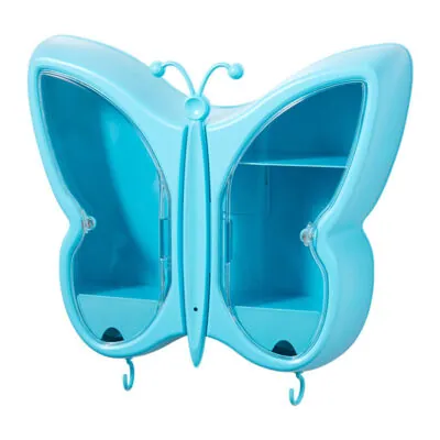 SOGA Blue Butterfly Shape Wall-Mounted Makeup Organiser Dustproof Waterproof Bathroom Storage Box Home Decor