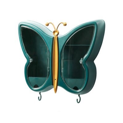 SOGA Green Butterfly Shape Wall-Mounted Makeup Organiser Dustproof Waterproof Bathroom Storage Box Home Decor