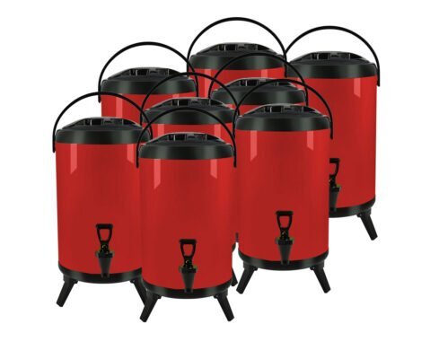 SOGA 8X 12L Stainless Steel Insulated Milk Tea Barrel Hot and Cold Beverage Dispenser Container with Faucet Red