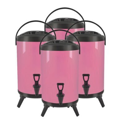 SOGA 4X 18L Stainless Steel Insulated Milk Tea Barrel Hot and Cold Beverage Dispenser Container with Faucet Pink
