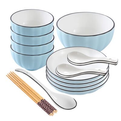 SOGA Blue Japanese Style Ceramic Dinnerware Crockery Soup Bowl Plate Server Kitchen Home Decor Set of 9