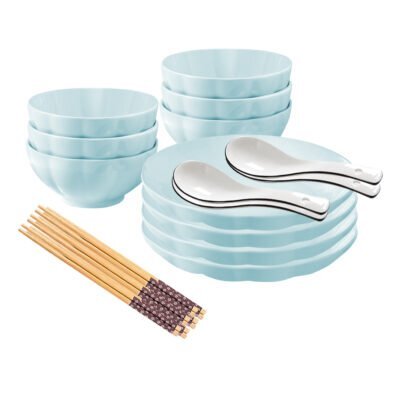 SOGA Light Blue Japanese Style Ceramic Dinnerware Crockery Soup Bowl Plate Server Kitchen Home Decor Set of 10