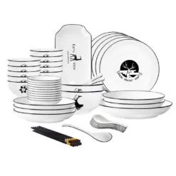 SOGA White Antler Printed Ceramic Dinnerware Set Crockery Soup Bowl Plate Server Kitchen Home Decor Set of 34