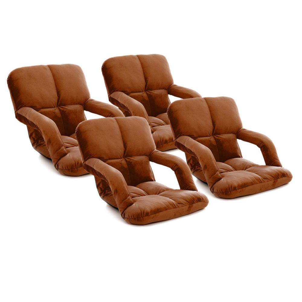 SOGA 4X Foldable Lounge Cushion Adjustable Floor Lazy Recliner Chair with Armrest Coffee