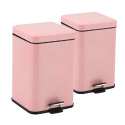 SOGA 2X 12L Foot Pedal Stainless Steel Rubbish Recycling Garbage Waste Trash Bin Square Pink