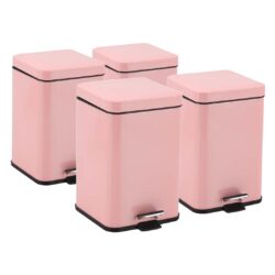 SOGA 4X 12L Foot Pedal Stainless Steel Rubbish Recycling Garbage Waste Trash Bin Square Pink