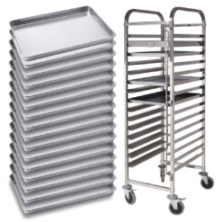SOGA Gastronorm Trolley 16 Tier Stainless Steel with Aluminum Baking Pan Cooking Tray for Bakers