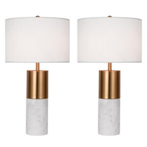 SOGA 2X 60cm White Marble Bedside Modern Desk Table Lamp Living Room Shade with Cylinder Base
