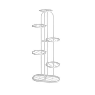 SOGA 6 Tier 7 Pots White Round Metal Plant Rack Flowerpot Storage Display Stand Holder Home Garden Decor