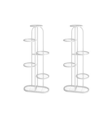 SOGA 2X 6 Tier 7 Pots White Round Metal Plant Rack Flowerpot Storage Display Stand Holder Home Garden Decor