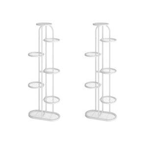 SOGA 2X 7 Tier 8 Pots White Round Metal Plant Rack Flowerpot Storage Display Stand Holder Home Garden Decor