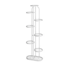 SOGA 8 Tier 9 Pots White Round Metal Plant Rack Flowerpot Storage Display Stand Holder Home Garden Decor
