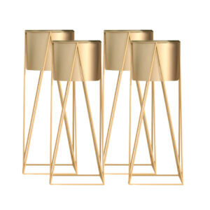 SOGA 4X 50cm Gold Metal Plant Stand with Gold Flower Pot Holder Corner Shelving Rack Indoor Display