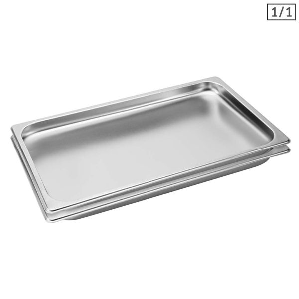 SOGA 2X Gastronorm GN Pan Full Size 1/1 GN Pan 2cm Deep Stainless Steel Tray