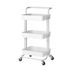 SOGA 3 Tier Steel White Movable Kitchen Cart Multi-Functional Shelves Portable Storage Organizer with Wheels