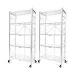 SOGA 2X 5 Tier Steel White Foldable Display Stand Multi-Functional Shelves Portable Storage Organizer with Wheels