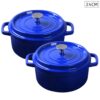 SOGA 2X Cast Iron 24cm Enamel Porcelain Stewpot Casserole Stew Cooking Pot With Lid Blue