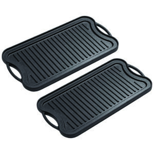SOGA 2X 50.8cm Cast Iron Ridged Griddle Hot Plate Grill Pan BBQ Stovetop