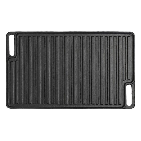 SOGA 45cm Rectangular Cast Iron Portable Fry BBQ Grill Plate Cooking Pan Tray with Handle