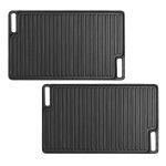 SOGA 2X 45cm Rectangular Cast Iron Portable Fry BBQ Grill Plate Cooking Pan Tray with Handle