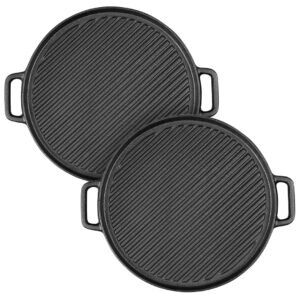 SOGA 2X 30cm Round Cast Iron Ribbed BBQ Pan Skillet Steak Sizzle Platter with Handle