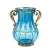 SOGA Blue Colored European Glass Home Decor Flower Vase with Two Metal Handle