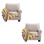 SOGA 2X 220cm Yellow Zigzag Striped Throw Blanket Acrylic Wave Knitted Fringed Woven Cover Couch Bed Sofa Home Decor