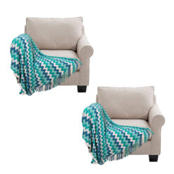 SOGA 2X 220cm Blue Zigzag Striped Throw Blanket Acrylic Wave Knitted Fringed Woven Cover Couch Bed Sofa Home Decor