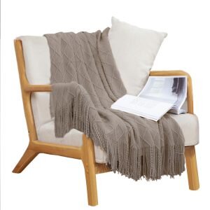 SOGA Coffee Diamond Pattern Knitted Throw Blanket Warm Cozy Woven Cover Couch Bed Sofa Home Decor with Tassels