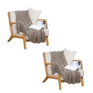 SOGA 2X Coffee Diamond Pattern Knitted Throw Blanket Warm Cozy Woven Cover Couch Bed Sofa Home Decor with Tassels