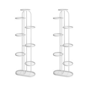SOGA 2X 8 Tier 9 Pots White Round Metal Plant Rack Flowerpot Storage Display Stand Holder Home Garden Decor