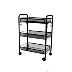 SOGA 3 Tier Steel Black Bee Mesh Kitchen Cart Multi-Functional Shelves Portable Storage Organizer with Wheels