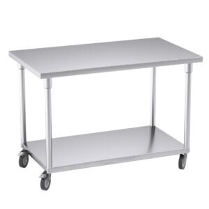 SOGA 120cm Commercial Catering Kitchen Stainless Steel Prep Work Bench Table with Wheels