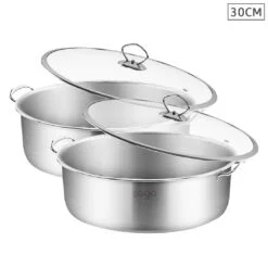SOGA 2X Stainless Steel 30cm Casserole With Lid Induction Cookware
