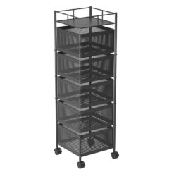 SOGA 5 Tier Steel Square Rotating Kitchen Cart Multi-Functional Shelves Portable Storage Organizer with Wheels